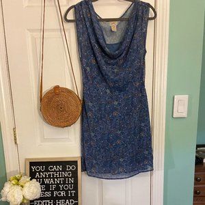 draped neck floral dress